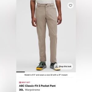 Lululemon ABC 5-Pocket Pant, Warm Ash Grey, Size 30, 32L, NWOT